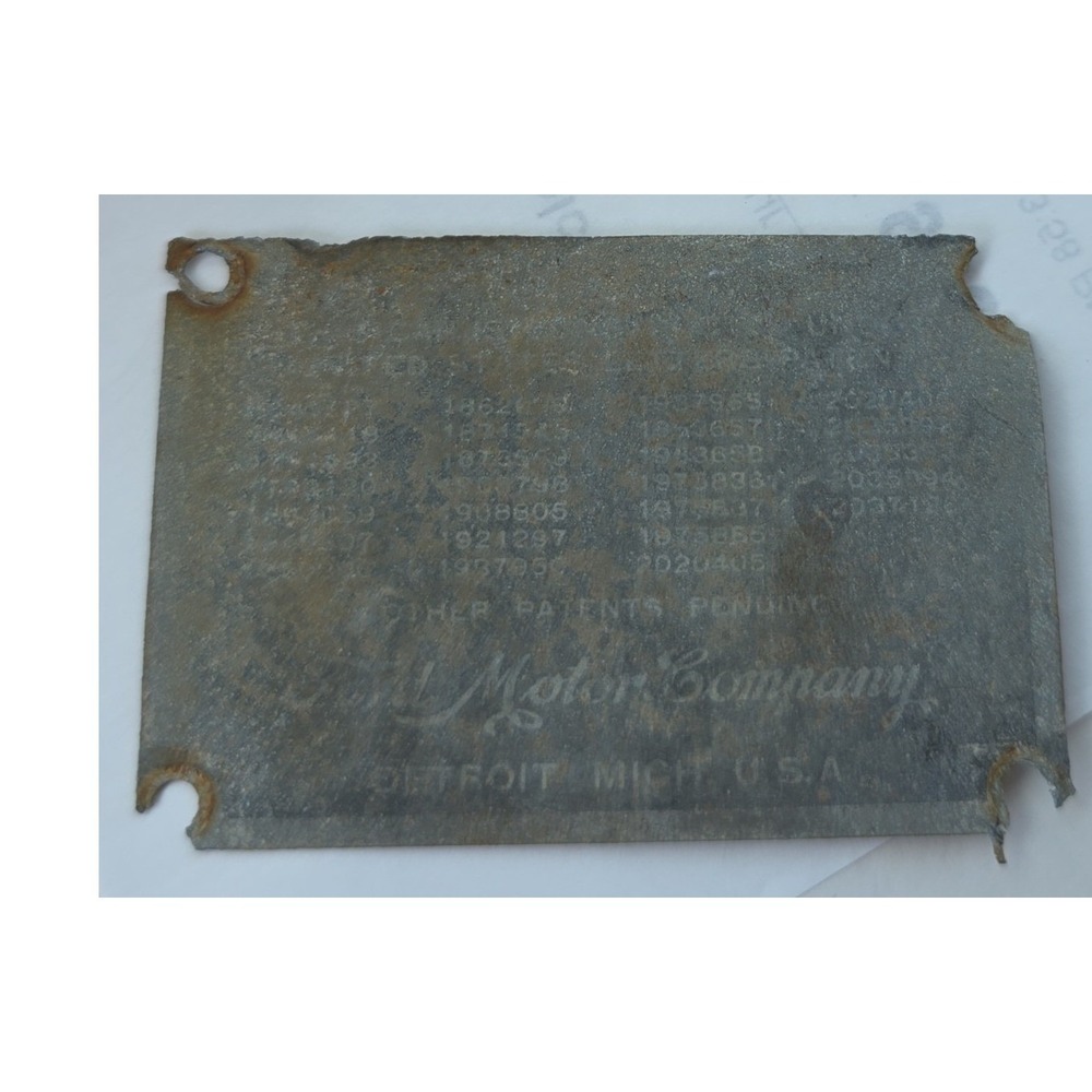 1937 Ford 2 dr sedan Patent Plate Detroit Michigan USA Vintage Metal